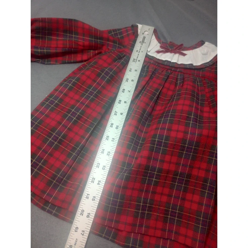 Edgehill Collection Red Plaid Christmas DressRuffle Lace Luxury Baby Girl 12M
